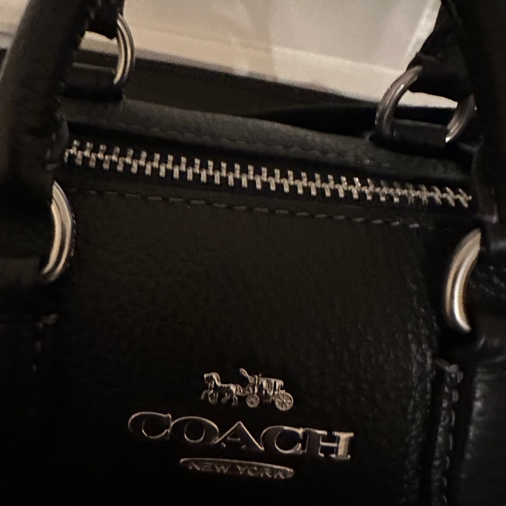 Coach Black Satchel with Polished Leather and Silver Accents